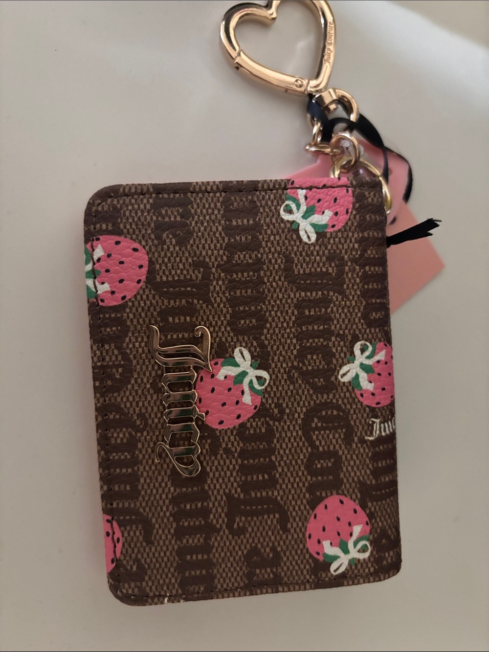 Juicy Couture Brown and Pink Strawberry Cardholder Keychain